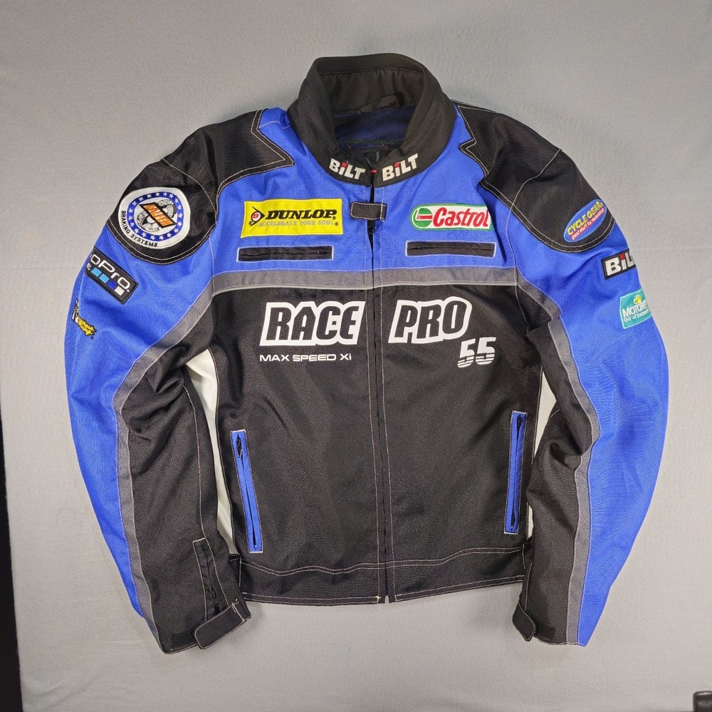 BiLT Race Pro Max Speed XI Motorcycle Riding Jacket Mens XL Blue Black Armored